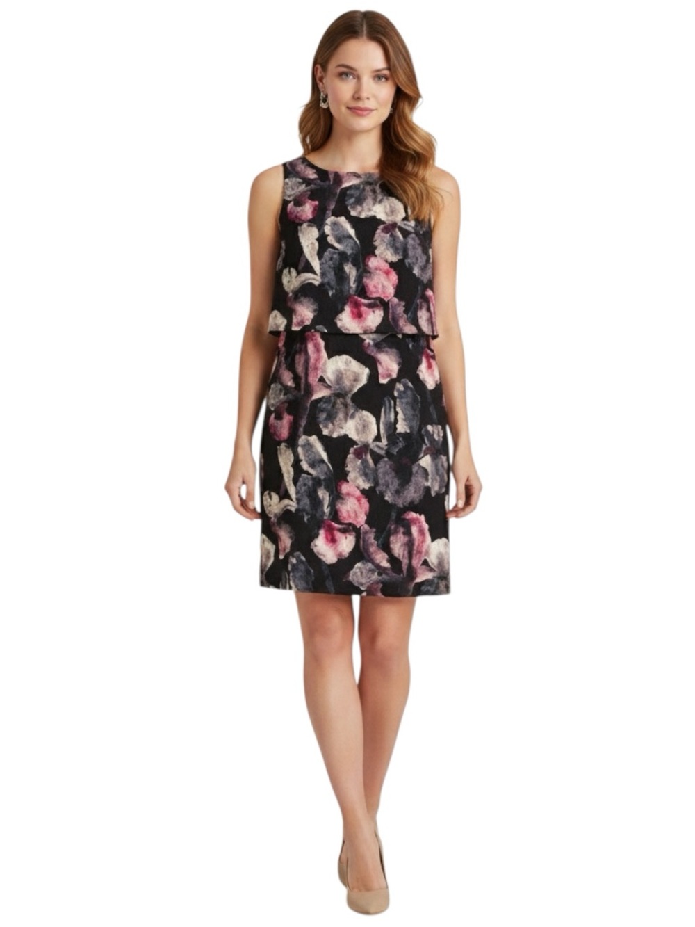 Ivanka Trump Black Pink Floral Sleeveless Layered Mini Dress Size 6 NWT
